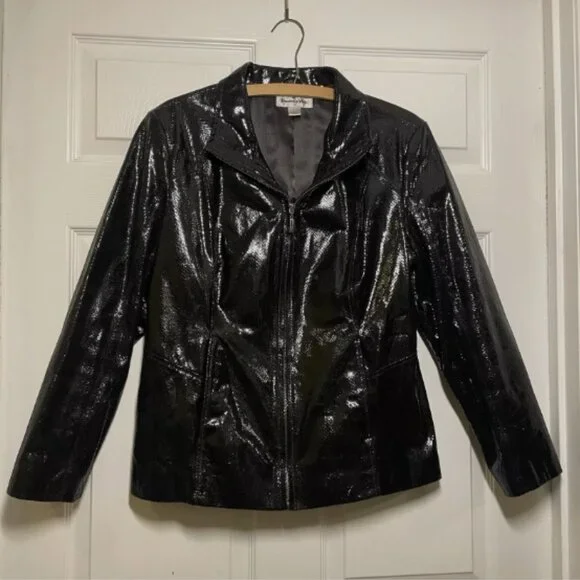 Preston & York Womens Vintage Large Leather Jacket Snake skin style Full Zip - Picture 1 of 5